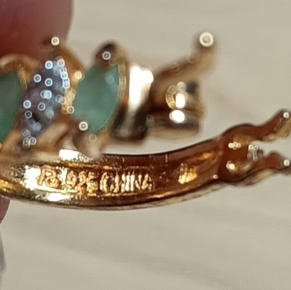 925 Silver Gold Plated Green Stone Marcasite Accent Hoop Earrings - Picture 3 of 7